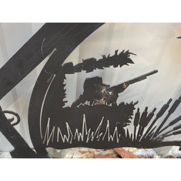Vintage "Gone Huntin"  Metal Silhouette Sign Rifle Ducks Hunter Duck Hunting 26" - Picture 9 of 12